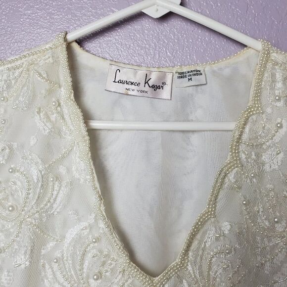 Vintage Laurence Kazar Beaded Lace Blouse Ivory Size Medium - Picture 10 of 12